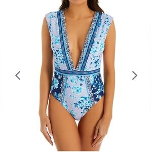 NANETTE LEPORE  Lavender Trails Priya Plunge Swimsuit NEW WITH TAG SIZE:4